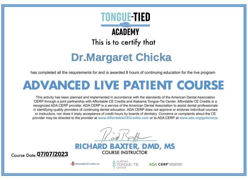 Alabama Tongue-Tie Center Accredited Certificate of Completion